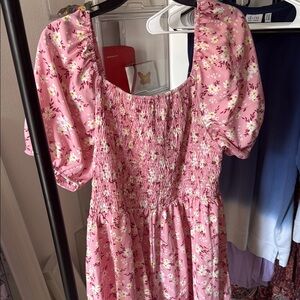 Pink Floral Smocked Dress